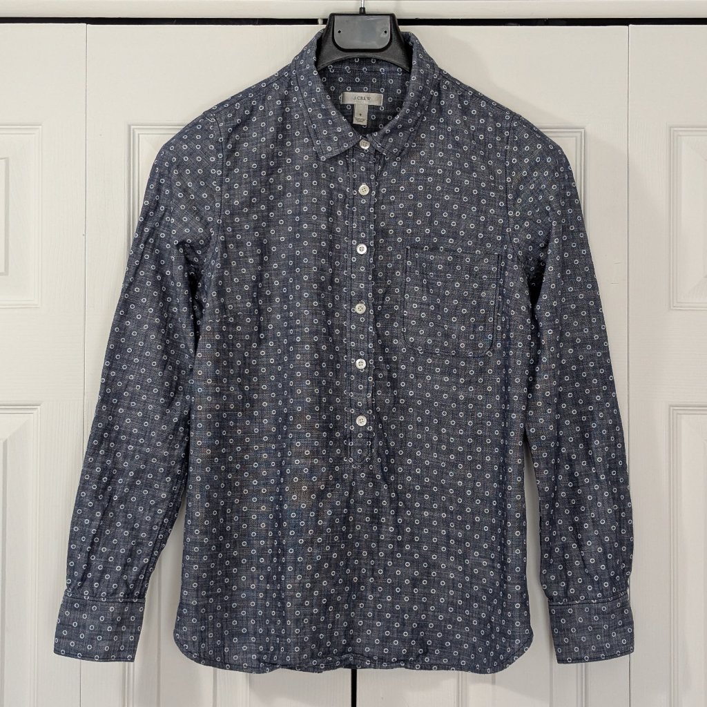 J.Crew Indigo Polka Dot Long Sleeve Half Button Up Chambray Shirt Tunic